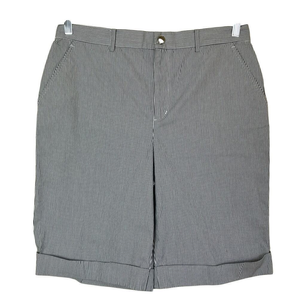 L-Ralph Lauren Sz 12 Navy White Striped Chino Bermuda Shorts Rolled Cuff Preppy